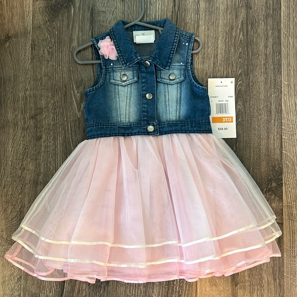 BNWT Rare Editions Pink Tulle/Denim dress